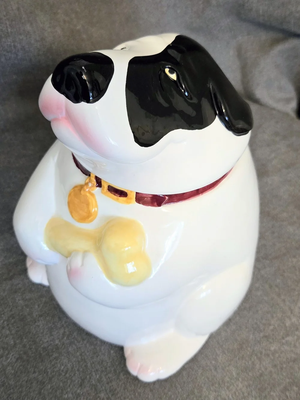 Clay Art Pudgy Dog Cookie Treat Jar Collar Hound Dog Bone Series Kitchen 1991